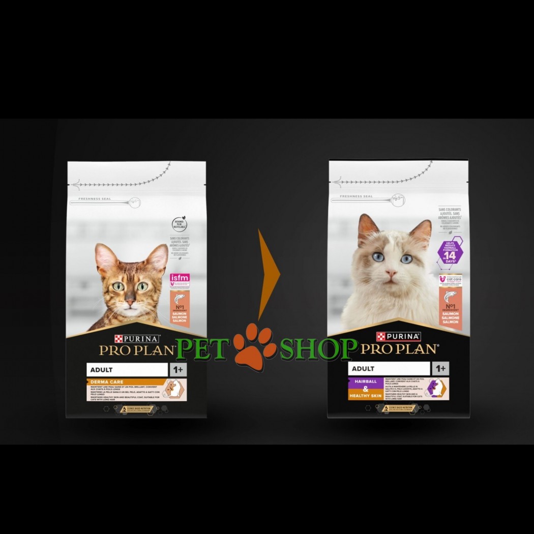 <p><strong>Hrană uscată Pro Plan Hairball, Healthy Skin &ndash;</strong> ajută la reducerea năp&acirc;rlirii excesive și la diminuarea formării ghemotoacelor de păr &icirc;n tractul digestiv, contribuind totodată la menținerea sănătății pielii și blănii. Pentru pisici adulte, cu aromă de somon.</p>
