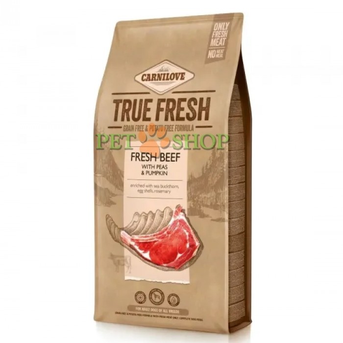 <p><strong>Полнорационный беззерновой корм со свежей говядиной, горохом и тыквой для взрослых собак всех пород.</strong></p>