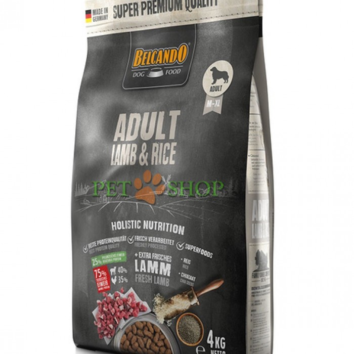 <p><strong>Belcando Adult Lamb, Rice 4&nbsp;кг - сухой гипоаллергенный&nbsp;корм супер-премиум класса для взрослых собак.</strong></p>