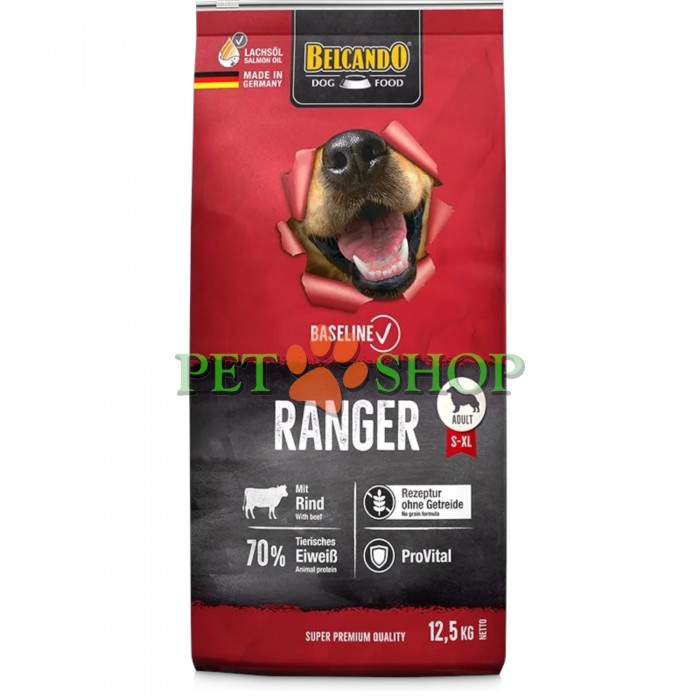 <p><strong>Belcando Basline Ranger Beef </strong>- pentru câini adulți cu nivel normal de activitate cu vită. 70% proteine animale. Rețetă fără cereale.</p>