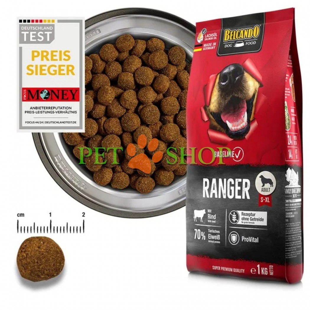 <p><strong>Belcando Basline Ranger Beef </strong>- pentru câini adulți cu nivel normal de activitate cu vită. 70% proteine animale. Rețetă fără cereale.</p>
