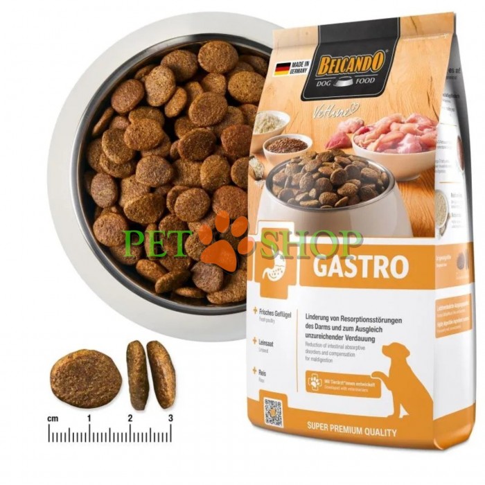 <p><strong>Belcando Vetline Gastro</strong> - диетический полнорационный корм для собак, направленный на снижение нарушений всасывания в кишечнике и компенсацию нарушений пищеварения.</p>