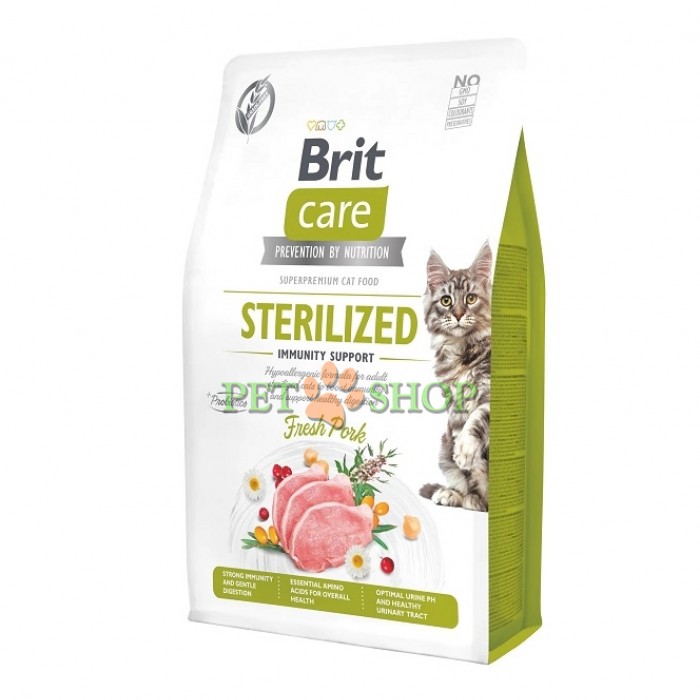 <p><strong>Brit Care Cat Grain-Free Sterilized Immunity Support 2 kg&nbsp;полнорационный корм с&nbsp;поддержкой&nbsp;иммунитета для стерилизованных и кастрированных взрослых кошек, гипоаллергенная формула, со свининой.</strong></p>