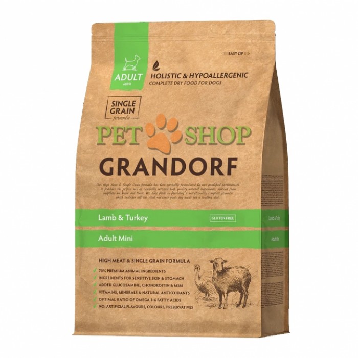 <p><strong><em>Grandorf Lamb & Rice Adult Mini</em>&nbsp;- p</strong>entru c&acirc;ini adulți de talie mică, cu activitate normală, digestie sensibilă sau cu tendință la alergii<strong>.</strong></p>