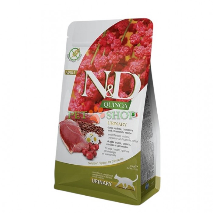 <p><strong>ND Cat Quinoa Urinary Duck,&nbsp;Cranberry&nbsp;</strong><strong> Adult&nbsp; - </strong>hrană completă fără cereale pentru pisici adulte de toate rasele. Formulă specială pentru susținerea sănătății tractului urinar și prevenirea urolitiazei.</p>