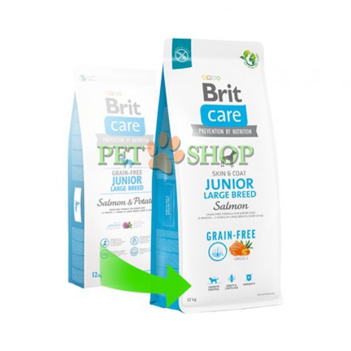 <p><strong>Brit Care Grain-free Junior Large Breed Salmon & Potato - Беззерновая формула с лососем и картофелем для молодых собак (3 месяца&nbsp;&ndash; 2 года) крупных пород более 25 кг</strong></p>