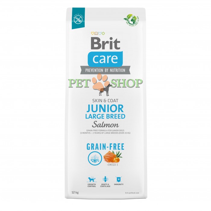 <p><strong>Brit Care Grain-free Junior Large Breed Salmon & Potato - Беззерновая формула с лососем и картофелем для молодых собак (3 месяца&nbsp;&ndash; 2 года) крупных пород более 25 кг</strong></p>