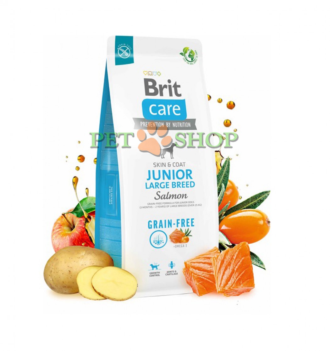 <p><strong>Brit Care Grain-free Junior Large Breed Salmon & Potato - Беззерновая формула с лососем и картофелем для молодых собак (3 месяца&nbsp;&ndash; 2 года) крупных пород более 25 кг</strong></p>