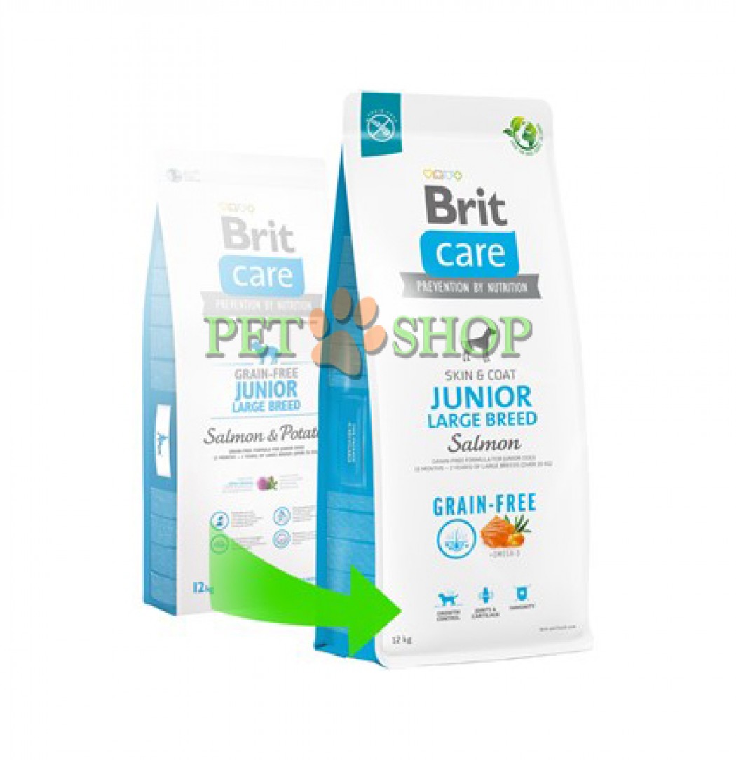 <p><strong>Brit Care Grain-free Junior Large Breed Salmon & Potato - Беззерновая формула с лососем и картофелем для молодых собак (3 месяца&nbsp;&ndash; 2 года) крупных пород более 25 кг</strong></p>