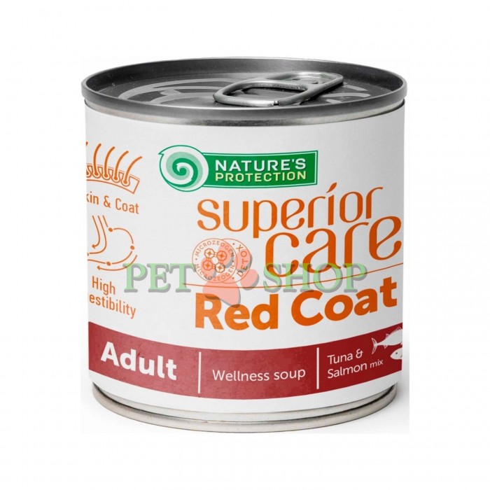 <p><strong>Natures Protection Superior Care Red Coat Dogs Adult&nbsp;Wellness Soup Tuna, Salmon -&nbsp;</strong>вкусное угощение в виде супа на основе натурального бульона с лососем и тунцом для дополнения основного рациона взрослых собак с рыжим оттенком шерсти.</p>