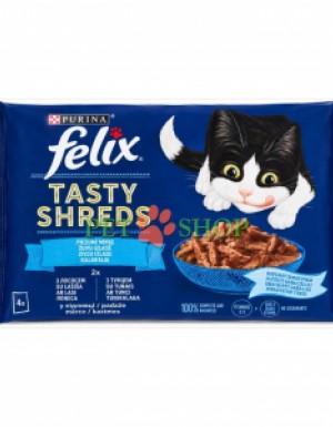 <p><strong>Корм Felix Tasty Shreds для кошек 2 шт с лососем&nbsp;и 2 шт тунцом,&nbsp;4 шт х 80 грамм</strong></p>