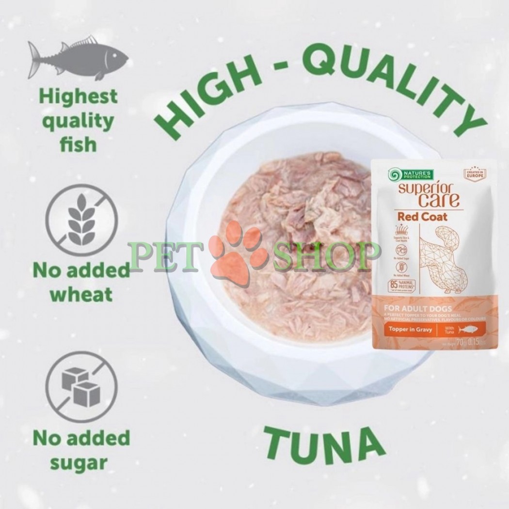 <p><strong>Natures Protection Superior Care Red Dogs Adult Tuna</strong> - дополнительный влажный корм с тунцом в аппетитном соусе для поддержания здоровья и красоты шерсти у взрослых собак с рыжим и коричневым окрасом.&nbsp;</p>