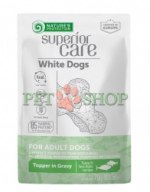 <p><strong>Natures Protection Superior Care White Dogs Adult Tuna, Sea bass</strong> - hrană umedă cu ton și biban de mare în sos apetisant, pentru menținerea sănătății și frumuseții blănii câinilor adulți cu blană albă.</p>