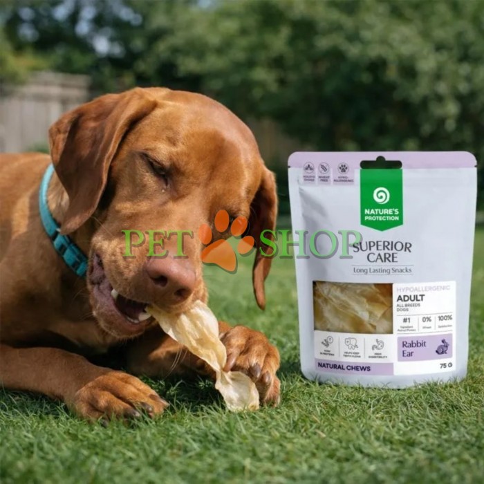 <p><strong>Nature&rsquo;s Protection Superior Care Adult All Breeds Dogs Snacks&nbsp;-&nbsp;</strong>кроличьи уши без шерсти<strong>&nbsp;</strong>лакомство для взрослых собак всех пород. Это натуральное однокомпонентное лакомство, созданное для ежедневного поощрения питомца.&nbsp;Не подходит для щенков младше 3 месяцев.</p>