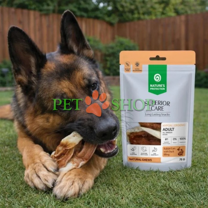<p><strong>Nature&rsquo;s Protection Superior Care Adult All Breeds Dogs Snacks -&nbsp;</strong>кроличьи уши с начинкой из утки лакомство для взрослых собак всех пород. Это натуральное жевательное лакомство с функциональной начинкой, созданное для ежедневного поощрения питомца.&nbsp;Не подходит для щенков младше 3 месяцев.</p>