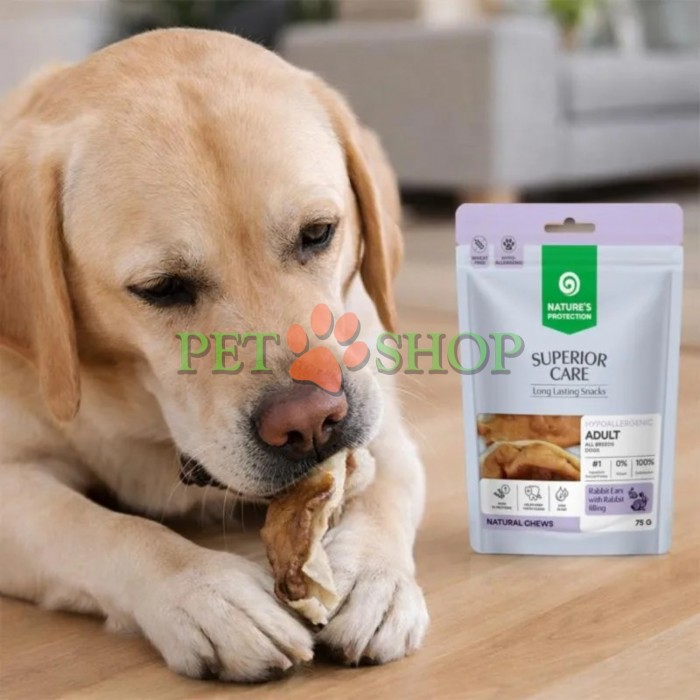 <p><strong>Nature&rsquo;s Protection Superior Care Adult All Breeds Dogs Snacks&nbsp;-&nbsp;</strong>кроличьи уши с начинкой из кролика лакомство для взрослых собак всех пород. Это натуральное жевательное лакомство с функциональной начинкой, созданное для ежедневного поощрения питомца.&nbsp;Не подходит для щенков младше 3 месяцев.</p>