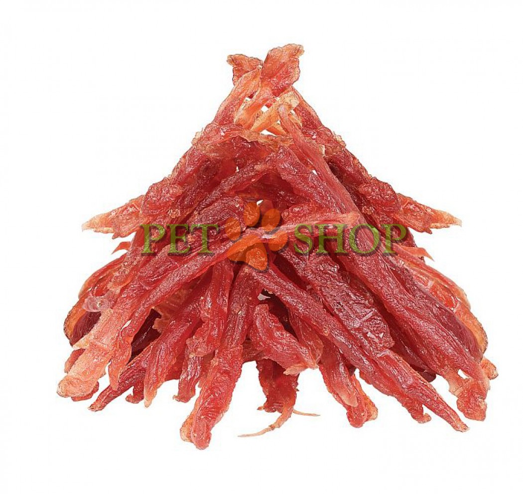 <p><strong>Delicatese pentru c&icirc;ini de talie medie și mare &ndash; fili din carne de rață, 90 gr</strong></p>