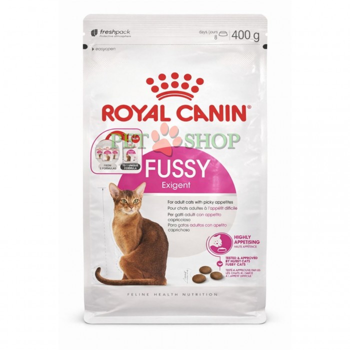 <p><strong>Royal Canin&nbsp;Fussy&nbsp;Exigent - корм для кошек, привередливых к ВКУСУ продукта 400 грамм</strong></p>