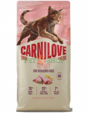 <p><strong>Carnilove True Fresh Sterilised Cat&nbsp;Turkey -&nbsp;</strong>полнорационный корм <strong>TRUE FRESH</strong> со свежей индейкой для стерилизованных взрослых кошек всех пород.&nbsp;<strong>Свежее мясо и субпродукты&nbsp;-&nbsp;Без куриного мяса и жира&nbsp;-&nbsp;Беззерновой.</strong></p>