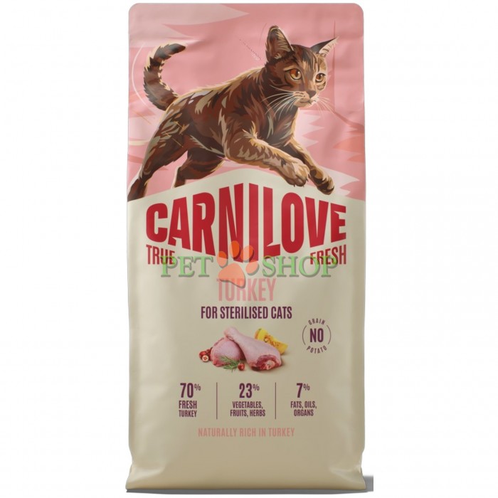 <p><strong>Carnilove True Fresh Sterilised Cat&nbsp;Turkey -&nbsp;</strong>полнорационный корм <strong>TRUE FRESH</strong> со свежей индейкой для стерилизованных взрослых кошек всех пород.&nbsp;<strong>Свежее мясо и субпродукты&nbsp;-&nbsp;Без куриного мяса и жира&nbsp;-&nbsp;Беззерновой.</strong></p>