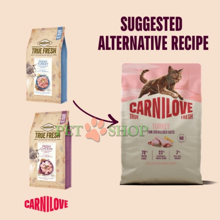 <p><strong>Carnilove True Fresh Sterilised Cat&nbsp;Turkey -&nbsp;</strong>полнорационный корм <strong>TRUE FRESH</strong> со свежей индейкой для стерилизованных взрослых кошек всех пород.&nbsp;<strong>Свежее мясо и субпродукты&nbsp;-&nbsp;Без куриного мяса и жира&nbsp;-&nbsp;Беззерновой.</strong></p>