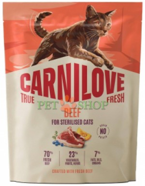 <p><strong>Carnilove True Fresh Sterilised Cat Beef</strong> -&nbsp;полнорационный корм <strong>TRUE FRESH со свежей говядиной</strong> для взрослых стерилизованных кошек всех пород.&nbsp;<strong>Свежее мясо и субпродукты&nbsp;-&nbsp;Без куриного мяса и жира&nbsp;-&nbsp;Беззерновой.</strong></p>