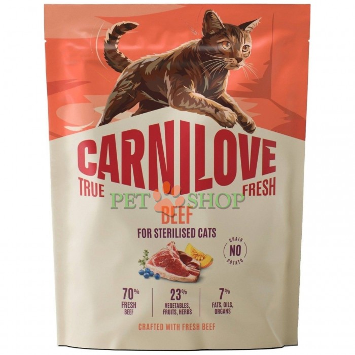 <p><strong>Carnilove True Fresh Sterilised Cat Beef</strong> -&nbsp;полнорационный корм <strong>TRUE FRESH со свежей говядиной</strong> для взрослых стерилизованных кошек всех пород.&nbsp;<strong>Свежее мясо и субпродукты&nbsp;-&nbsp;Без куриного мяса и жира&nbsp;-&nbsp;Беззерновой.</strong></p>