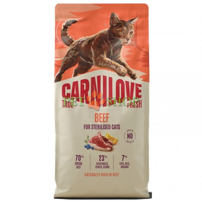 <p><strong>Carnilove True Fresh Sterilised Cat Beef</strong> -&nbsp;полнорационный корм <strong>TRUE FRESH со свежей говядиной</strong> для взрослых стерилизованных кошек всех пород.&nbsp;<strong>Свежее мясо и субпродукты&nbsp;-&nbsp;Без куриного мяса и жира&nbsp;-&nbsp;Беззерновой.</strong></p>