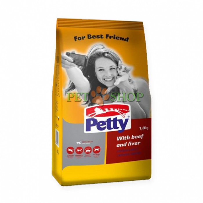 <p><strong>ПЕТТИ с говядиной и печенью.&nbsp;Полноценный корм для взрослых кошек всех пород.</strong></p>