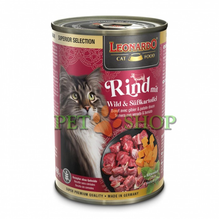 <p><strong>* Содержит говядину и мясо дичи (оленя, кабана). * Лососевое масло для шелковистой шерсти. * Сладкий картофель как богатый источник клетчатки и антиоксидантов. *Беззерновой. *Неотразимая кошачья мята <em>(catnip).</em></strong></p>