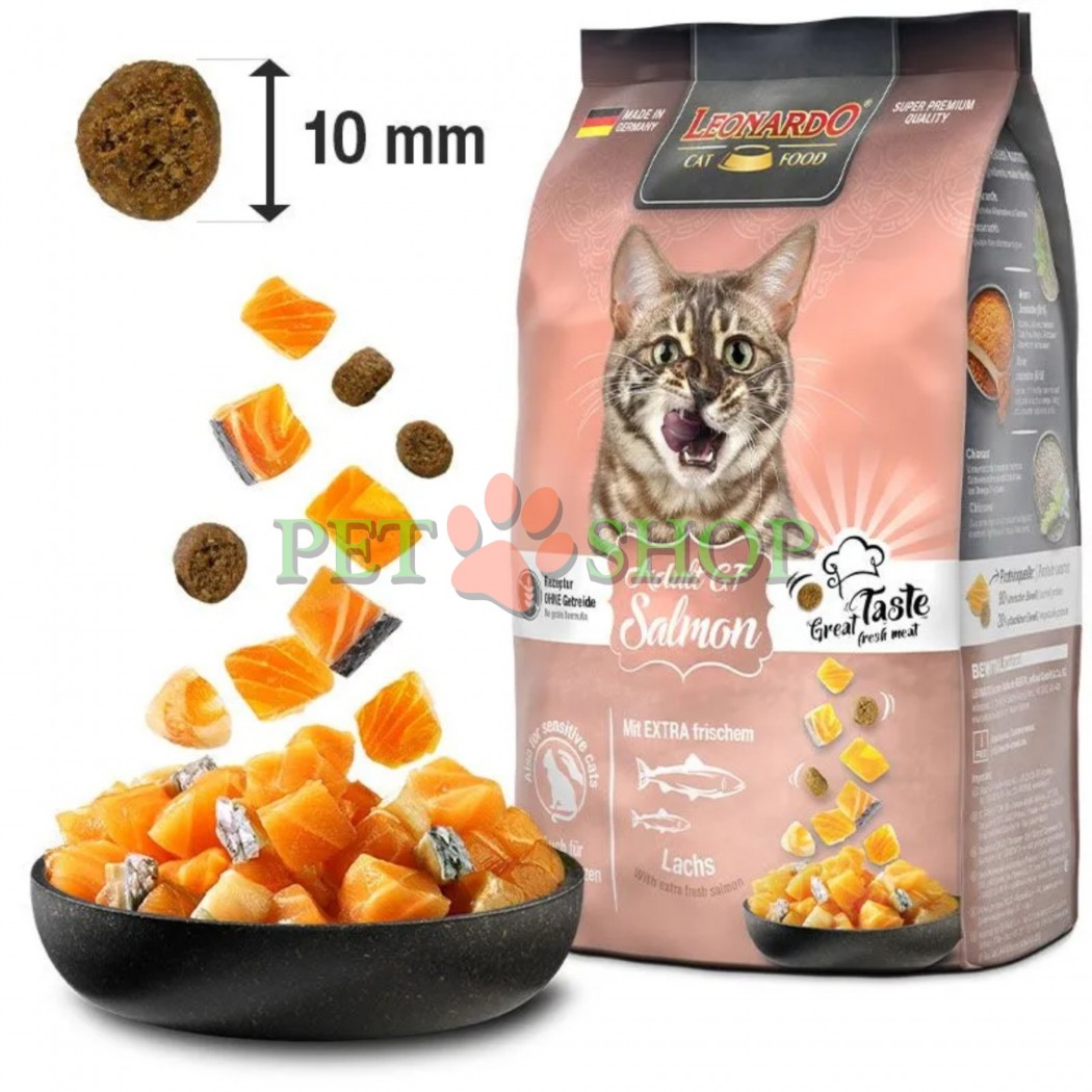 <p><strong>Leonardo Grain Free Salmon - </strong>cu adaos de somon proaspăt.&nbsp;Ideal pentru pisici cu intoleranțe alimentare și adecvat pentru pisici sensibile.&nbsp;Rețetă cu amarant &icirc;n locul cerealelor.</p>