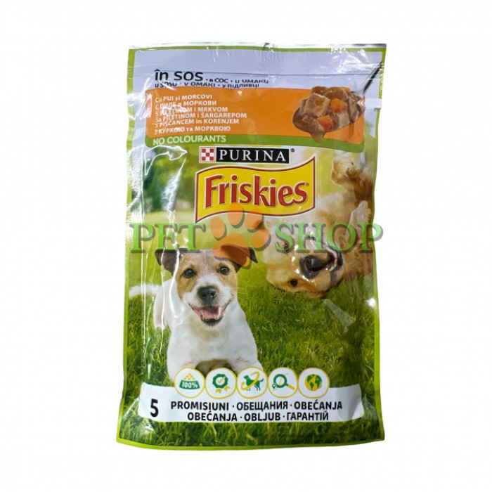<p><strong>Hrană umedă pentru câini Friskies Adult cu pui și morcov, 100 g</strong></p>