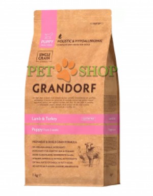 <p><strong>Grandorf DOG LAMB & TURKEY PUPPY - Грандорф Сухой комплексный корм для щенков с трех недель беременных и лактирующих сук мелких и средних пород 1 кг на развес</strong></p>