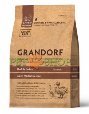 <p><strong>Grandorf DOG ADULT MEDIUM, MAXI Duck and Turkey - RAȚA CU CURCAN PENTRU RASE MEDII ŞI MARI 3 kg</strong></p>