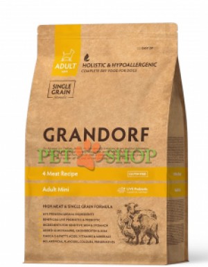 <p>Grandorf Adult Mini 4 Meat - для взрослых собак мелких пород с нормальной активностью, чувствительным пищеварением или склонных к аллергии.</p>