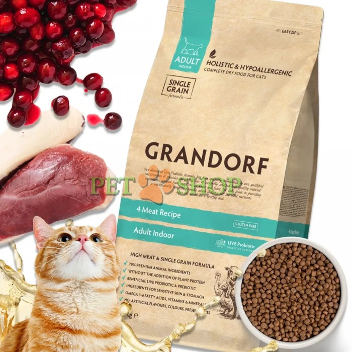 <p><strong>Низкозерновой гипоаллергенный корм с живыми и полезными пробиотическими бактериями для взрослых кошек от 1 года с ослабленным пищеварением, склонными к аллергии на зерновые.</strong></p>