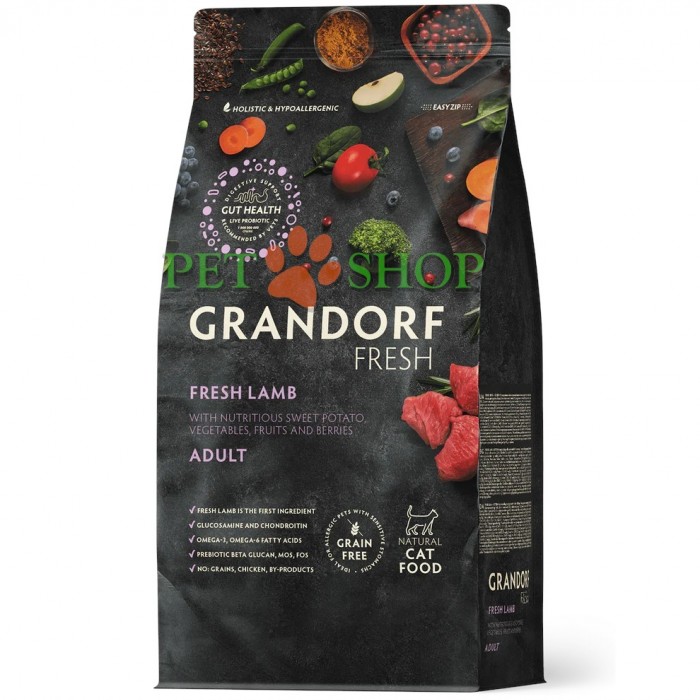 <p>Grandorf Fresh Adult Cat Lamb - для взрослых кошек с чувствительным пищеварением или склонных к аллергии.&nbsp;Беззерновой корм с живыми пробиотиками.</p>