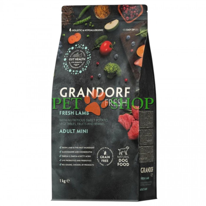 <p><strong>GRANDORF Fresh Lamb Adult Mini</strong> - беззерновой корм с живыми пробиотиками. Для взрослых собак мелких пород с чувствительным пищеварением или склонных к аллергии.</p>