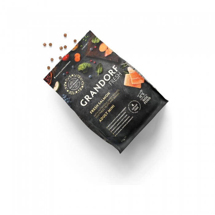 <p><strong>GRANDORF Fresh Salmon Adult Mini </strong>-&nbsp;Беззерновой корм с живыми пробиотиками. Для взрослых собак мелких пород, для здоровья кожи и шерсти или склонных к аллергии.</p>