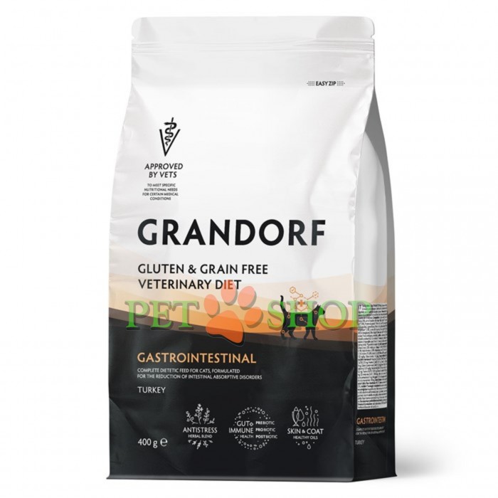 <p><strong>Grandorf Veterinary Diet Cat Gastrointestinal -&nbsp;</strong>hrană dietetică uscată completă pentru pisici, formulată pentru reducerea tulburărilor de absorbție intestinală. Ușor de digerat, cu un conținut ridicat de sodiu și potasiu.</p>