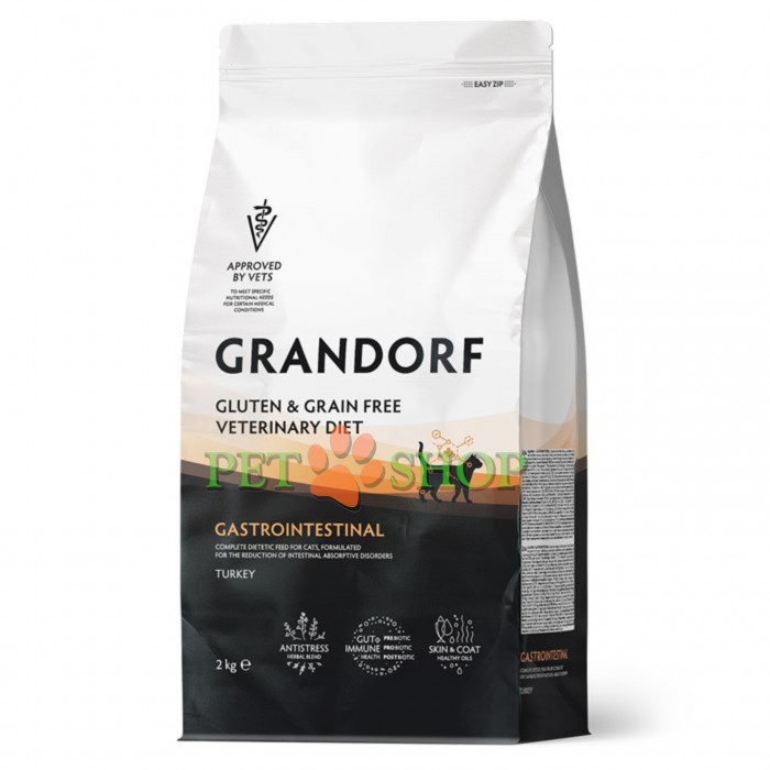 <p><strong>Grandorf Veterinary Diet Cat Gastrointestinal -&nbsp;</strong>hrană dietetică uscată completă pentru pisici, formulată pentru reducerea tulburărilor de absorbție intestinală. Ușor de digerat, cu un conținut ridicat de sodiu și potasiu.</p>