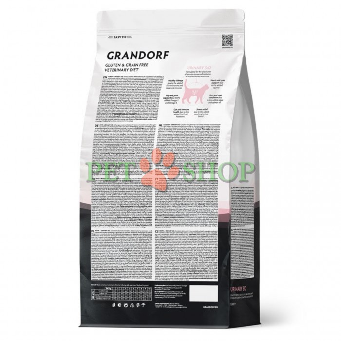 <p><strong>Grandorf Veterinary Diet Cat Urinary S/O - </strong>полнорационный диетический сухой корм для растворения струвитных мочевых камней и снижения риска повторного формирования мочевых камней струвитного и оксалатного типов. Формула на основе бескостной индейки.</p>