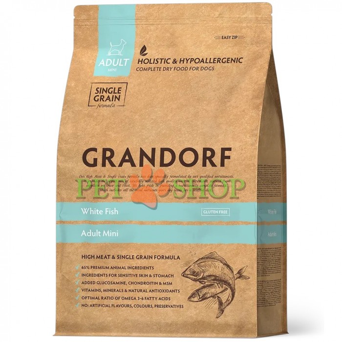 <p>Grandorf Adult Mini&nbsp;White Fish - для взрослых собак мелких пород с нормальной активностью, чувствительной кожей и шерстью или склонных к аллергии.</p>