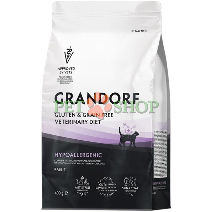 <p><strong>Grandorf Veterinary Diet Cat Hypoallergenic - </strong>полнорационный диетический корм для кошек, применяемый при пищевой аллергии или пищевой непереносимости. Формула на основе гидролизованного белка кролика.</p>