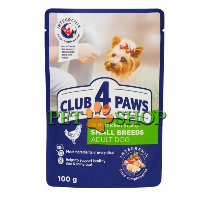 <p><strong>Влажный корм Клуб 4 лапы для взрослых собак малых и средних пород 100 грамм</strong></p>