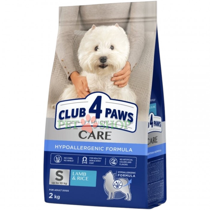 <p>Hrana uscata premium <strong>Club 4 Paws&nbsp;Small Breeds Lamb, Rice</strong> contine o formula hipoalergenica pe baza de carne de miel dietetica si orez, care reduce la minimum factorii ce pot provoca reactii alergice. Nu contine porumb, grau, coloranti sau arome artificiale, fiind ideala pentru caini adulti de toate rasele, incepand cu varsta de 1 an, care sunt predispusi la alergii.</p>