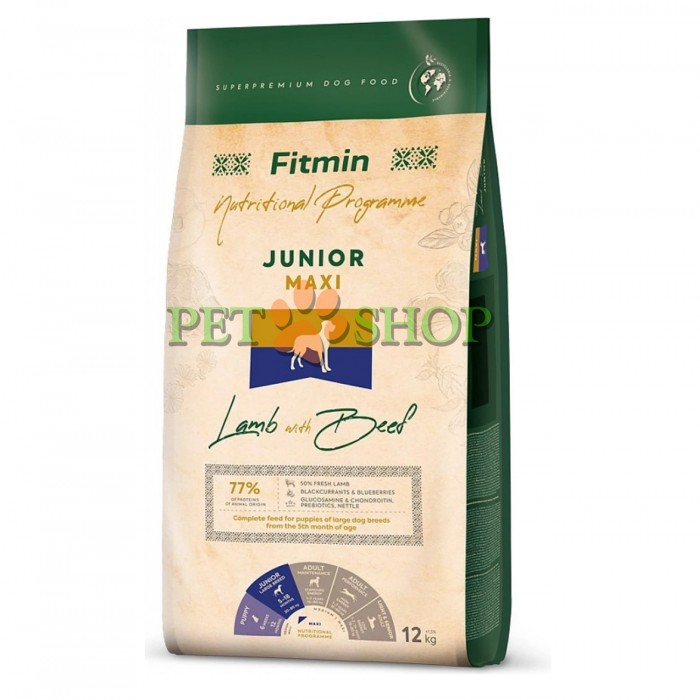 <p><strong>Fitmin Dog Maxi Junior Lamb,&nbsp;Beef Полнорационный сухой корм с ягненком и говядиной для щенков больших пород от 5-месячного возраста.&nbsp;</strong></p>