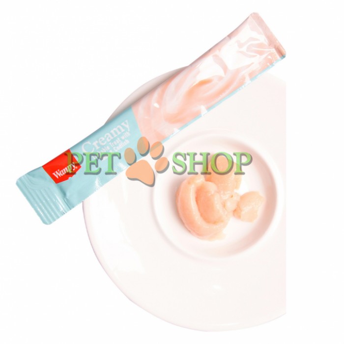 <p><strong>Wanpy Creamy Lickable Treats Tuna & Codfish - Ванпи жидкое лакомство с тунцом и треской для котов 14 гр, 1 шт</strong></p>